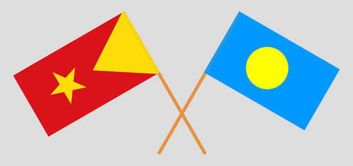 Crossed flags of Tigray and Palau. Official colors. Correct proportion