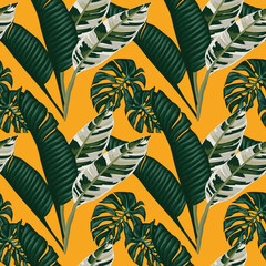 tropical leafs and florals seamless pattern design