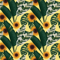 tropical leafs and florals seamless pattern design