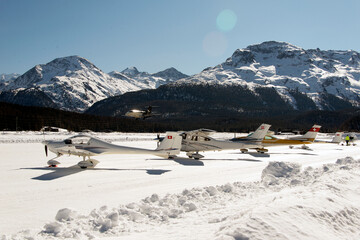 Private jets at the airport of Engadine St Moritz
