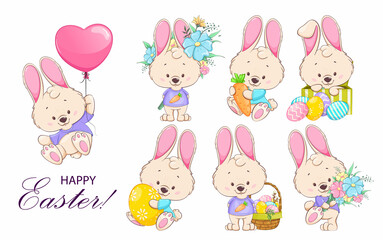 Happy Easter. Funny cartoon character rabbit
