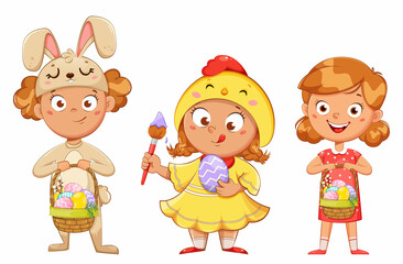Happy Easter. Cute girl cartoon character