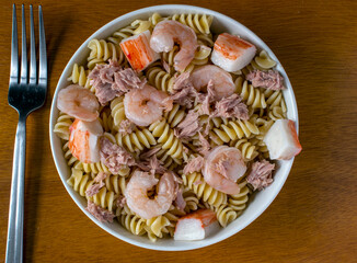 rotini pasta with shrimp tuna and lobster meat
