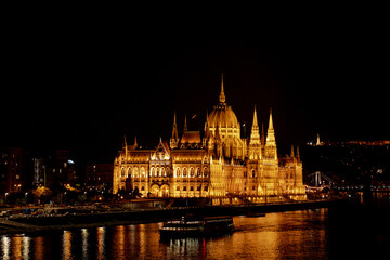 Fototapeta na wymiar Hungarian parliament at night city
