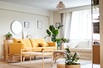 Interior of modern and elegant dining room interior home. Empty space