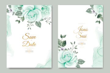 Fototapeta na wymiar Watercolor floral and leaves wedding invitation card 