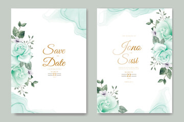 Watercolor floral and leaves wedding invitation card 