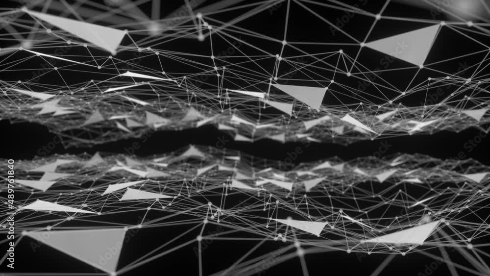 Poster abstract background dark blue with plexus motion graphic. moving lines and dots. 3d animation