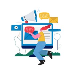 E-mail news, promotion, subscription flat vector illustration design. Online news, news update, information about events, activities, company information and announcements