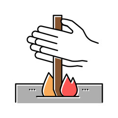 making fire by friction color icon vector illustration