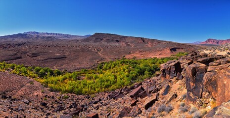 Snow Canyon Red Rock View from Petroglyphs hiking trail St George Utah on Land Hill from Ancestral...