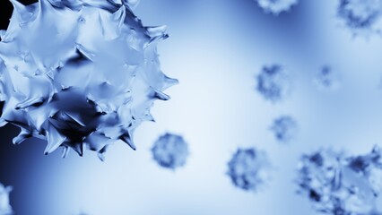 Blue Virus, flu, view of a virus under a microscope, infectious disease. 3D illustration. 3D high quality rendering. 3D CG.
