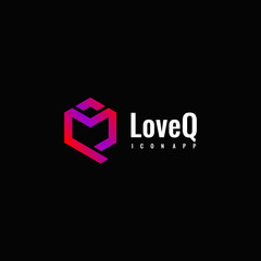 abstract box letter love Q logo, App q icon vector