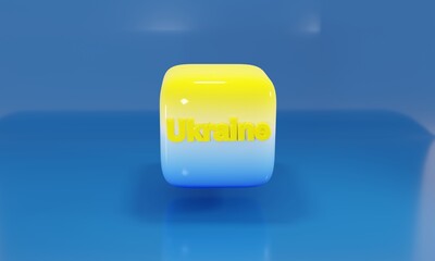icon with a flag and the inscription Ukraine. 3d illustration