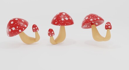 mushroom fly agaric in cartoon style on a white background 3d illustration