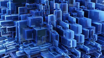 Obraz premium blue crystal cubes abstract background square shape blocks 3D illustration