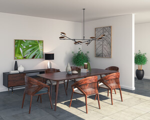 Illustration 3D rendering large luxury modern bright interiors Living room mockup computer digitally generated image