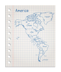 America map on a realistic squared sheet of paper torn from a block vector