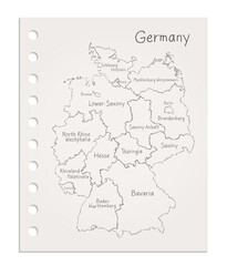 Germany map on realistic clean sheet of paper torn from block vecror