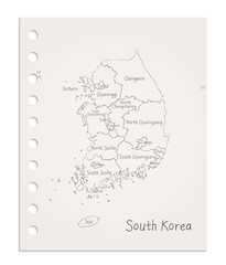 South Korea map on realistic clean sheet of paper torn from block vector