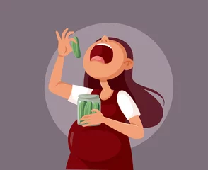 Fotobehang Pregnant Woman Eating Pickles from a Jar Vector Cartoon Illustration © nicoletaionescu