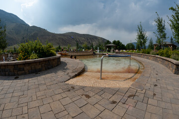 Corwin Springs, Montana - Fisheye lens view of the Yellowstone Hot Springs swimming pools