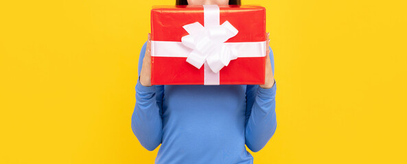 happy birthday holiday. black friday discount. seasonal sales. cropped girl with box