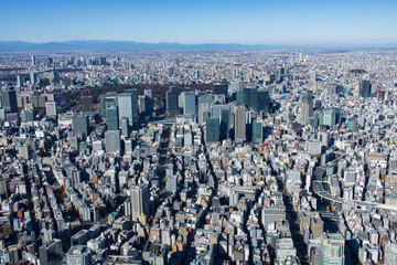 都市風景・日本橋上空より東京駅を望む、空撮