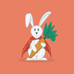 Illustration of cute bunny in red cape and carrots