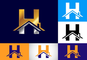 Initial H monogram alphabet with the roof. Home or house sign. Real estate logo concept. Font emblem. Modern vector logo for Real estate business and company identity.