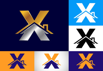 Initial X monogram alphabet with the roof. Home or house sign. Real estate logo concept. Font emblem. Modern vector logo for Real estate business and company identity.