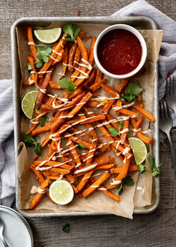 Sweet potato fries and ketchup