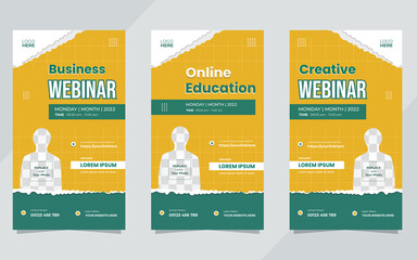 Collection of social media stories template with torn paper shape style background suitable for Business webinar, online education and creative webinar