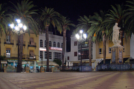 Laguna Square or Plaza De La Laguna at Night in Ayamonte, Andalusia, Spain