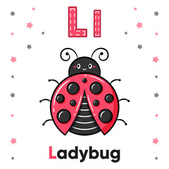 Alphabet flashcard letter L learning with cute ladybug drawing