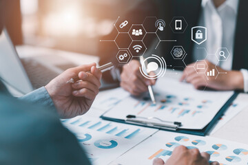 financial report data of business operations,balance sheet and income statement and diagram, business team meetings picture professional investors working on a new start up project.