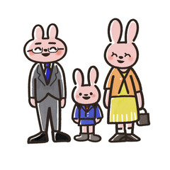 うさぎの家族の入学式イラスト