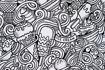 Hand drawn line art in a wall, line art consist of ice cream designs,