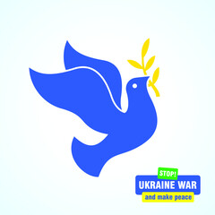 Stop Ukraine War and Make Peace Poster. Banner Design. Peace and Dove Symbol. Logo and Icon vector design.