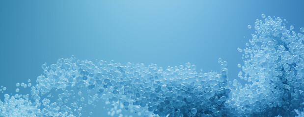 Blue Banner with Modern, Suspended Atoms. Medical or Cutting Edge Technology concept.