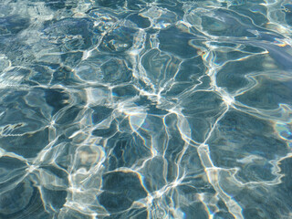 Fototapeta premium Crystal clear blue water of the Mediterranean Sea on the beach of Fig Tree Bay, white sand is visible at the bottom. Water background.