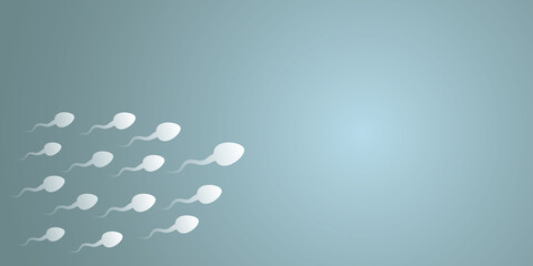 Human sperm cells moving with light on dark background, semen and fertilization concept, space for the text, design style