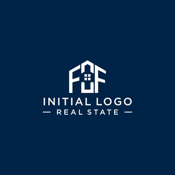 Initial letter FF monogram logo with abstract house shape, simple and modern real estate logo design