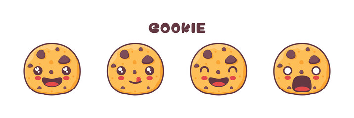 cookie cartoon mascot, with different facial expressions