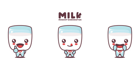 milk cartoon mascot, with different expressions