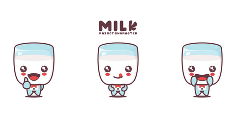 Fototapeta premium milk cartoon mascot, with different expressions