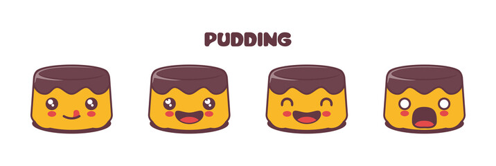 pudding cartoon mascot, with different facial expressions