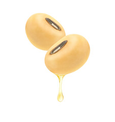 Soybean oil dripping from beans isolated on white background.