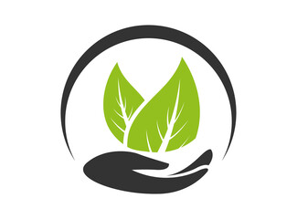 natural eco hand leaf logo image