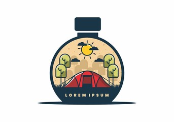 camping with a big tent flat illustration